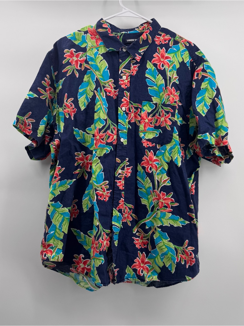 Lands' End Men’s 100% Linen Hawaiian Short-Sleeve Button-Down Shirt XL
